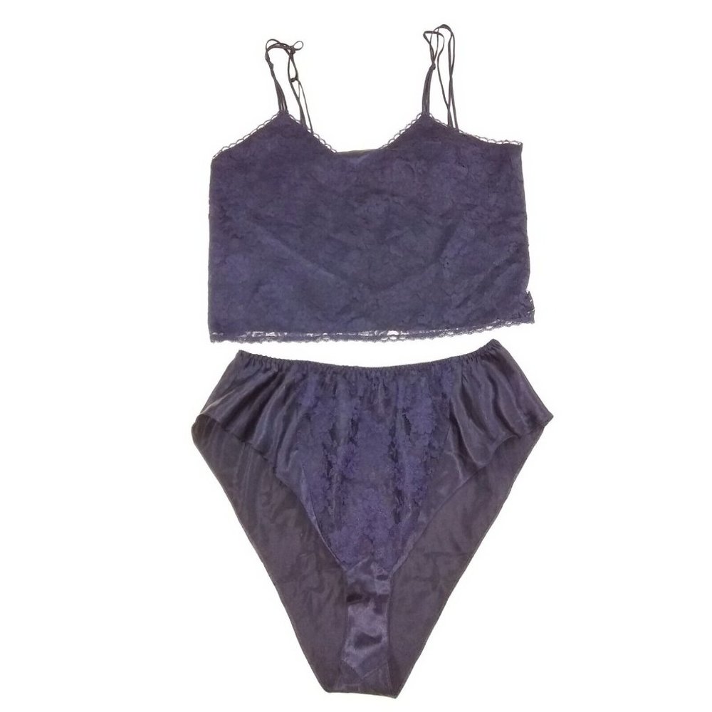 Vtg gold label Victoria's Secret  top bottom Lingerie Dark Blue Lace size Large